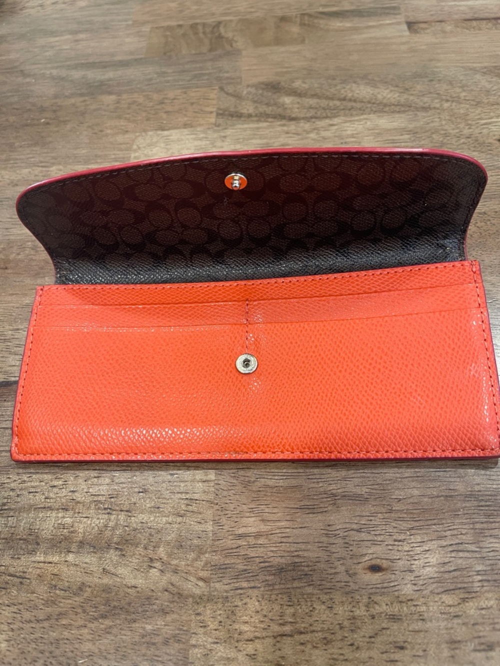 Coach Orange Leather Flap Wallet With Brown Signature Coach Interior - Picture 3 of 11